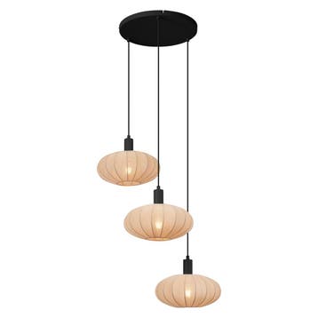 Japandi hanglamp zwart met bruine stoffen kap 3-lichts -, Verzenden, Nieuw, Japandi