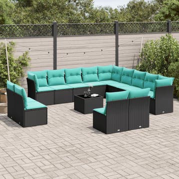 vidaXL 14-delige tuinbankset met kussens van zwart polyrotan, Tuin en Terras, Verzenden, Nieuw