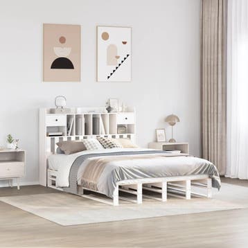 vidaXL Bed met boekenkast zonder matras grenenhout wit, Verzenden, Wit, Hout, Nieuw