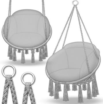Hangstoel - Binnen & Buiten - Hangschommel - Tot 200kg - Gri, Verzenden, Zo goed als nieuw