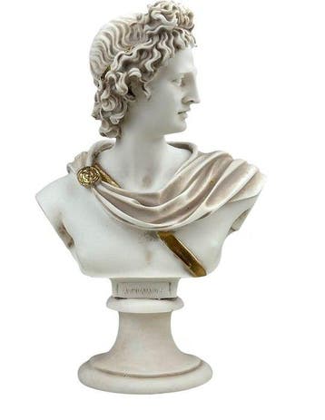 Buste, Dio Apollo - 23 cm - Vormgegeven marmer, Antiek en Kunst
