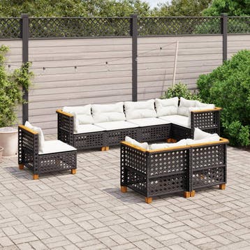 vidaXL 8-delige Loungeset met kussens poly rattan zwart, Verzenden, Nieuw, Loungeset