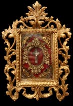 Antiek Reliekhouder - Messing, Glas, Textiel - 1900-1910 -, Antiek en Kunst