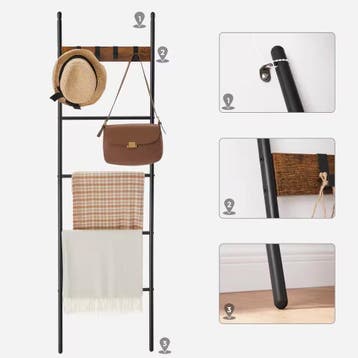 Handdoekladder met 5 Niveaus en 4 Haken - Vintage Hout Look, Verzenden, Nieuw