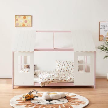 Kinderbed Tostedt huisbed met matras 120x200 cm roze en wit, Verzenden, Nieuw
