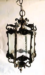 Lantaarn plafondlamp - Oude lantaarn - Kristal, Brons,, Antiek en Kunst