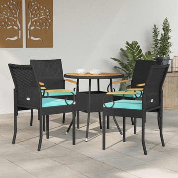 vidaXL Tuinstoelen 4 st Zwart en Turquoise Poly rattan en, Tuin en Terras, Tuinstoelen, Verzenden, Nieuw, Rotan