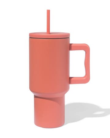 HEMA Drinkbeker met rietje 900ml rvs terra, Verzenden, Nieuw