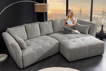 Moderne Grote Bank ROYAL 295cm grijs bouclé binnenvering XXL, Ophalen of Verzenden, Nieuw
