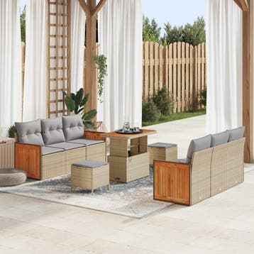 vidaXL Tuinbankenset 9 st 8-Aantal zitplaatsen Beige en, Verzenden, Nieuw, Rotan, Meer dan 8 zitplaatsen