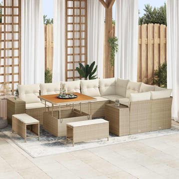 vidaXL Tuin Sofa Set 12 st Beige poly rattan, Verzenden, Nieuw, 2 zitplaatsen