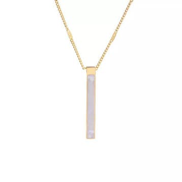 Elegante edelsteen ketting van staal en schelpje in een, Nieuw