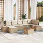 vidaXL Tuinbankenset met kussen 8 pcs Beige en Crème, Verzenden, Nieuw, Rotan, 8 zitplaatsen