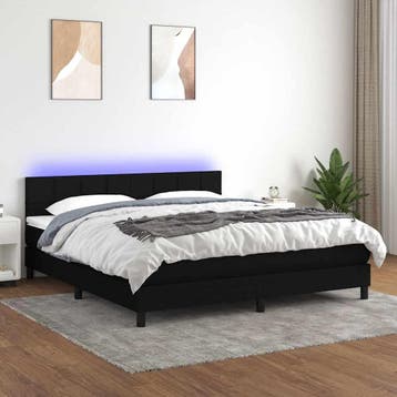 vidaXL Boxspring met matras en LED stof zwart 180x200 cm, Eenpersoons, Verzenden, Zwart, Nieuw
