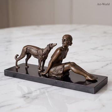 Beeld, Exclusief bronzen sculptuur (29 cm) van vrouw met