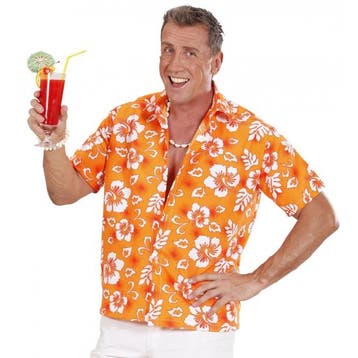Hawaii blouse oranje met witte bloemen verkleedkleding voo.., Ophalen of Verzenden, Nieuw