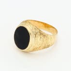 Ring - 14 karaat Geel goud Onyx - Zegelring, Sieraden, Tassen en Uiterlijk, Ringen, Nieuw