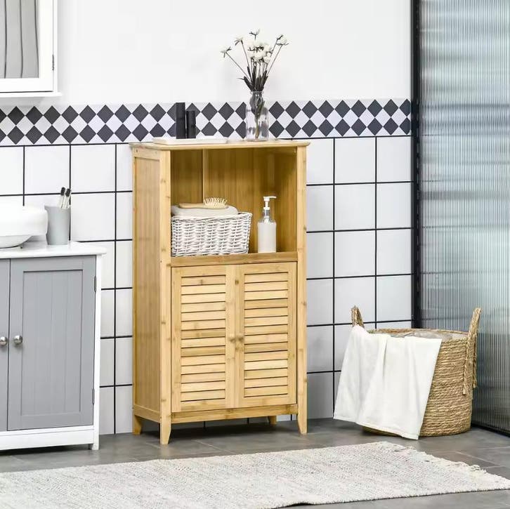 Bamboe Badkamerkast met 2 Deuren en Open Vak, Huis en Inrichting, Badkamer | Badkamermeubels, Nieuw, Verzenden