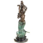 Figuur - Grün Patinierte Bronzefigur Meerjungfrau - Brons,, Antiek en Kunst