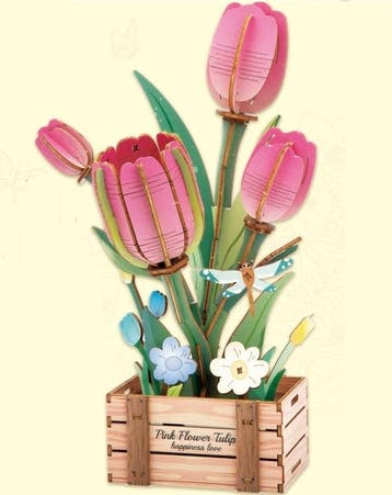 PlayfulMario Roze Tulp Houten Modelbouwset 75 Onderdelen..., Verzenden, Nieuw