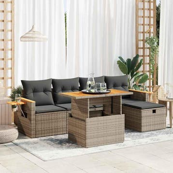 vidaXL 6-delige Loungeset met kussens poly rattan grijs, Verzenden, Nieuw, Loungeset