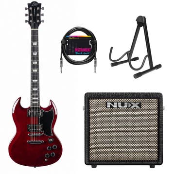 EKO DV300 Double Cut Elektrische Gitaar Set Rood + NUX, Ophalen of Verzenden, Nieuw