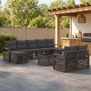 vidaXL Tuinbankenset 10 st Grijs poly rattan, Verzenden, Nieuw, Meer dan 8 zitplaatsen