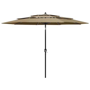 vidaXL Parasol 3-laags met aluminium paal 3 m taupe, Tuin en Terras, Verzenden, Nieuw, 3 tot 4 meter