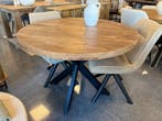 Nieuwe ronde eettafel mangohout matrixpoot zwart metaal SALE, Rond, Nieuw, Vijf personen of meer, Industrieel - landelijk - Stoer - Japandi - Mangohout 