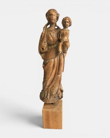 Beeldje, Mechelse Maria, 16e eeuw - 35 cm - Walnoot