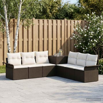 vidaXL Bankstel 7 st Zwart en Cream Wit Poly Rattan en Staal, Verzenden, Nieuw