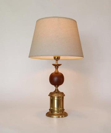 Tafellamp - Messing, Imitatieleren - Lamp van messing en, Antiek en Kunst