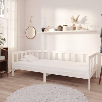 vidaXL Slaapbank met matras massief grenenhout wit 90x200 cm, 90 cm, Eenpersoons, Verzenden, Wit