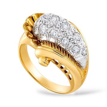 Ring - 18 karaat Geel goud, Platina, Vintage 18k geelgouden, Sieraden, Tassen en Uiterlijk, Nieuw