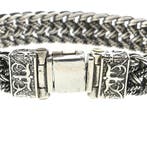 Zilveren brede fantasie/vossenstaart schakelarmband, Ophalen of Verzenden, Gebruikt, Overige kleuren, Zilver