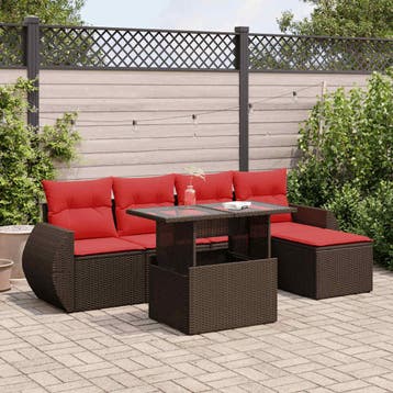 vidaXL 6-delige Loungeset met kussens poly rattan acacia, Verzenden, Nieuw, Loungeset