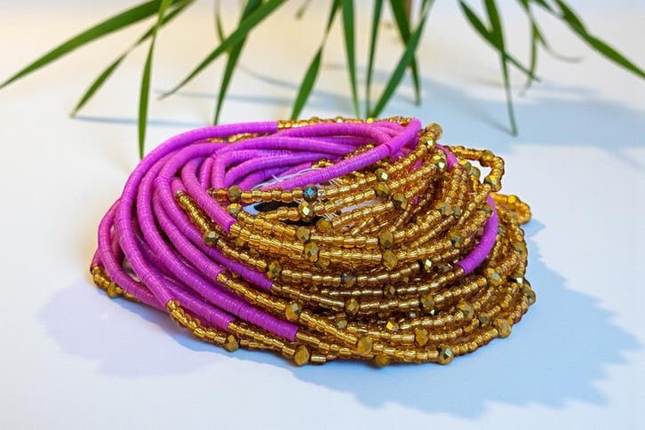 Waist Beads / Afrikaanse Heupketting - Kelso - Paars / goud, Sieraden, Tassen en Uiterlijk, Kettingen, Nieuw, Ophalen of Verzenden