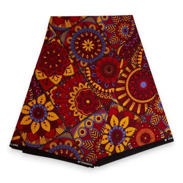 Afrikaanse print stof - Rood en geel Mandala Patchwork - 100, Ophalen of Verzenden, Nieuw