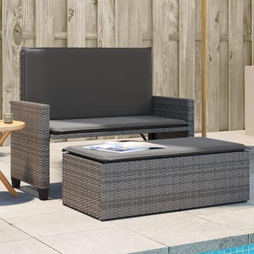 vidaXL Tuinbank met kussens en voetenbank poly rattan grijs, Verzenden, Nieuw