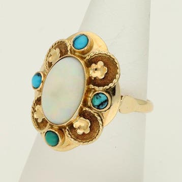 Ring - 14 karaat Geel goud Opaal - Turquoise, Nieuw