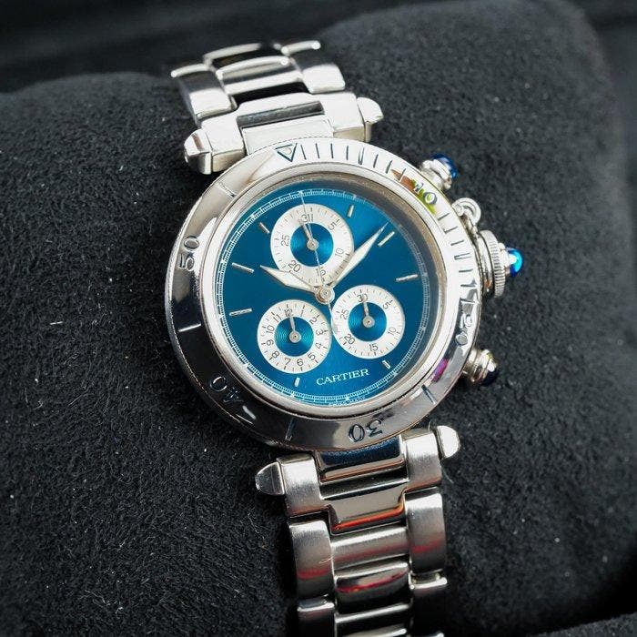 Cartier - Pasha de Cartier Chronograph Blue Dial - 1352 -, Sieraden, Tassen en Uiterlijk, Horloges | Heren