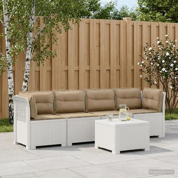 vidaXL 4-Persoons Tuin Sofa met Kussens Rieten Look PP Wit, Verzenden, Nieuw