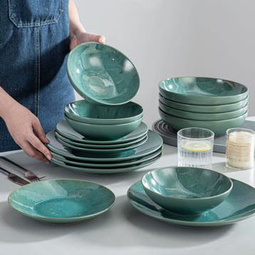 Bauhaus Groen Reliëf Serviesset 16-delig – Keramisch Servies, Verzenden, Nieuw, Keramiek, Compleet servies