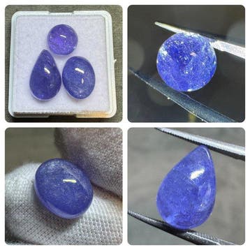 Set van 3 cabochons van natuurlijke tanzaniet - 11,13 karaat, Verzamelen, Mineralen en Fossielen