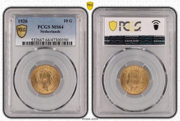 Gouden Wilhelmina 10 gulden 1926 MS64 PCGS gecertificeerd, Postzegels en Munten, Verzenden, Goud, Koningin Wilhelmina, Losse munt