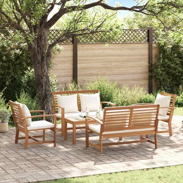 vidaXL Tuinbankenset 5 st Naturel Massief Teakhout, Verzenden, Nieuw, 5 zitplaatsen