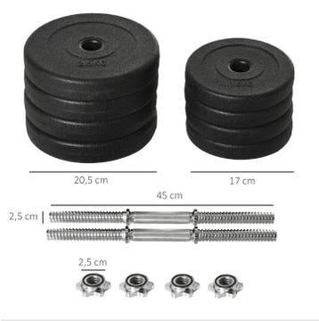Verstelbare Dumbbell Set 30 kg 2-in-1 Halterstang Grip, Verzenden, Nieuw