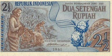 Indonesië 2½ Rupiah 1961 – Landbouwserie – Bankbiljet, Postzegels en Munten, Verzenden