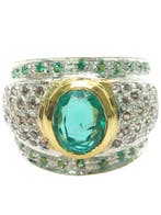 Zonder minimumprijs - Ring - 9 kt. Zilver, Geel goud Smaragd, Sieraden, Tassen en Uiterlijk, Ringen, Nieuw