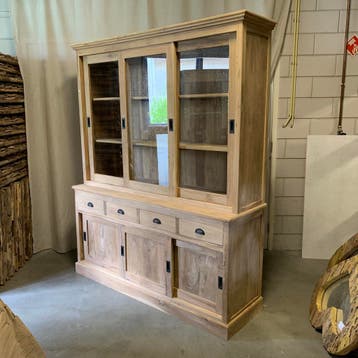 Buffetkast /Vitrinekast - schuifdeuren -teakhout - TTM Wonen, 200 cm of meer, Glas, Nieuw, Landelijk